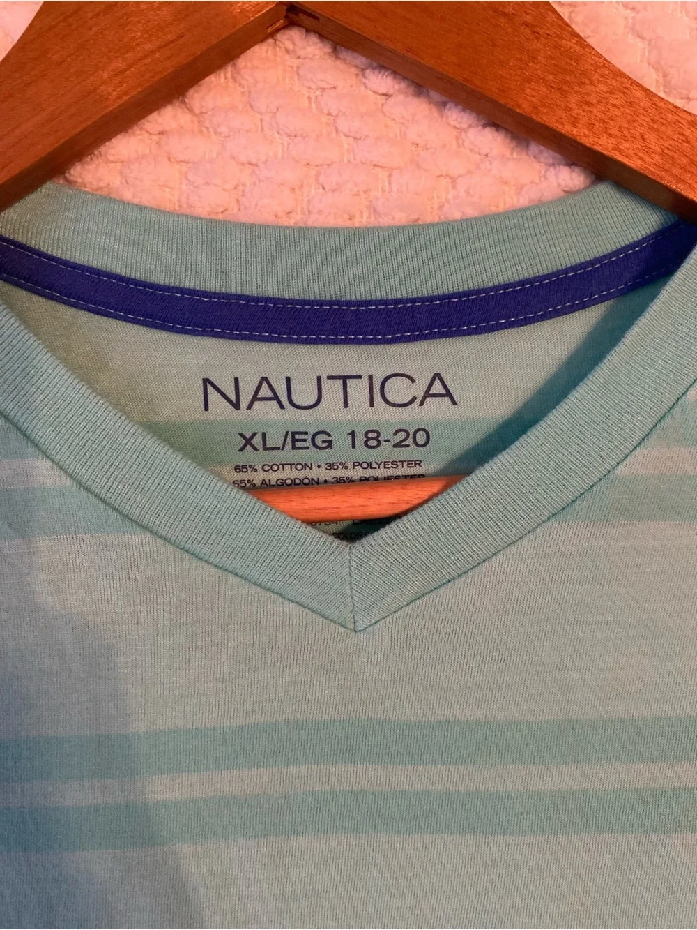 Nautica Boys XL 18-20 Blue Striped V-Neck T-Shirt